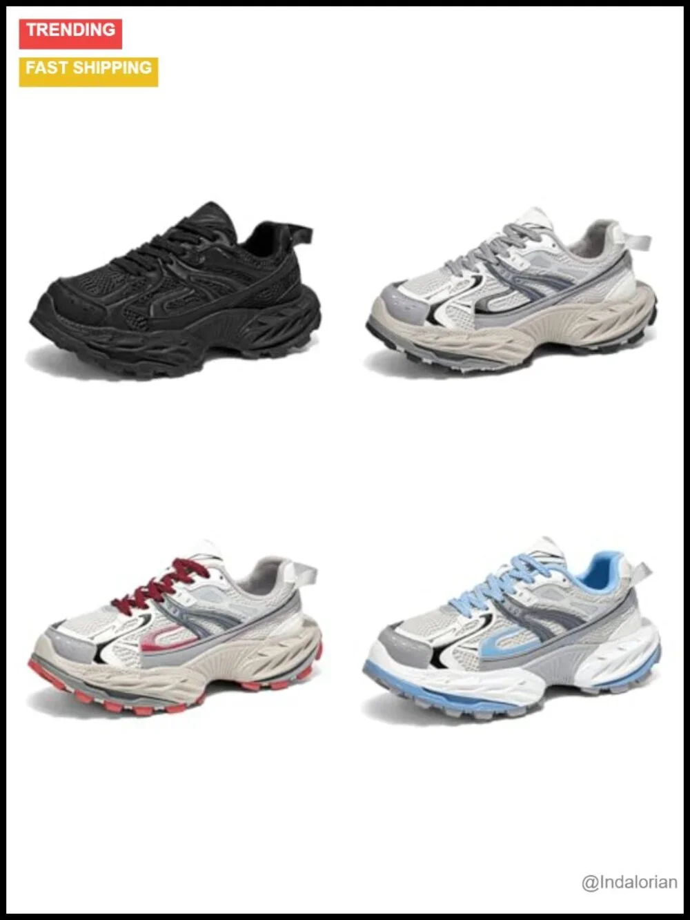 Men's Chunky Platform Lace-up Colorblock Casual Sneakers Non-Slip Round Toe